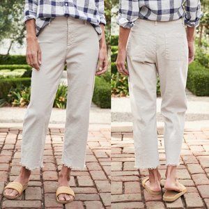 Frank & Eileen Kinsale Trouser Linen Tan Wide Leg Pant High Rise Raw Hem Size 12